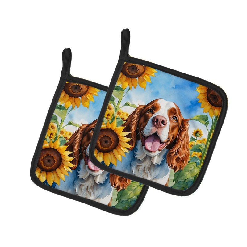 Welsh Springer Spaniel in Sunflowers Pot Holders - Set of 2 Decorative Kitchen Helpers | Made in the USA