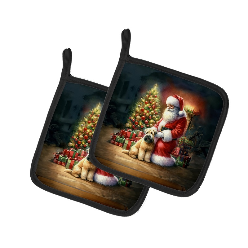 Wheaten Terrier and Santa Claus Pot Holders - Set of 2 Decorative Kitchen Helpers | Made in the USA