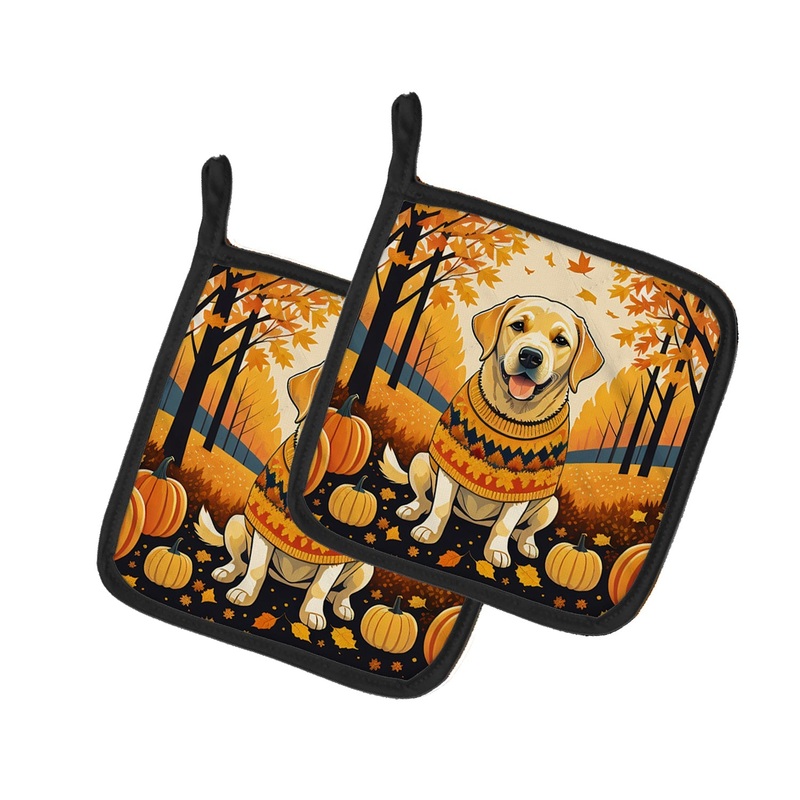 Yellow Labrador Retriever Fall Pot Holders - Set of 2 Decorative Kitchen Helpers | Made in the USA