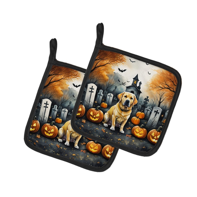 Yellow Labrador Retriever Spooky Halloween Pot Holders - Set of 2 Decorative Kitchen Helpers | Made in the USA