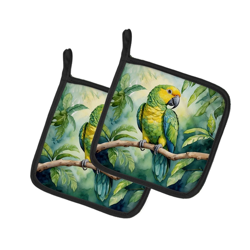 Yellownaped Amazon Parrot Pot Holders - Set of 2 Decorative Kitchen Helpers | Made in the USA