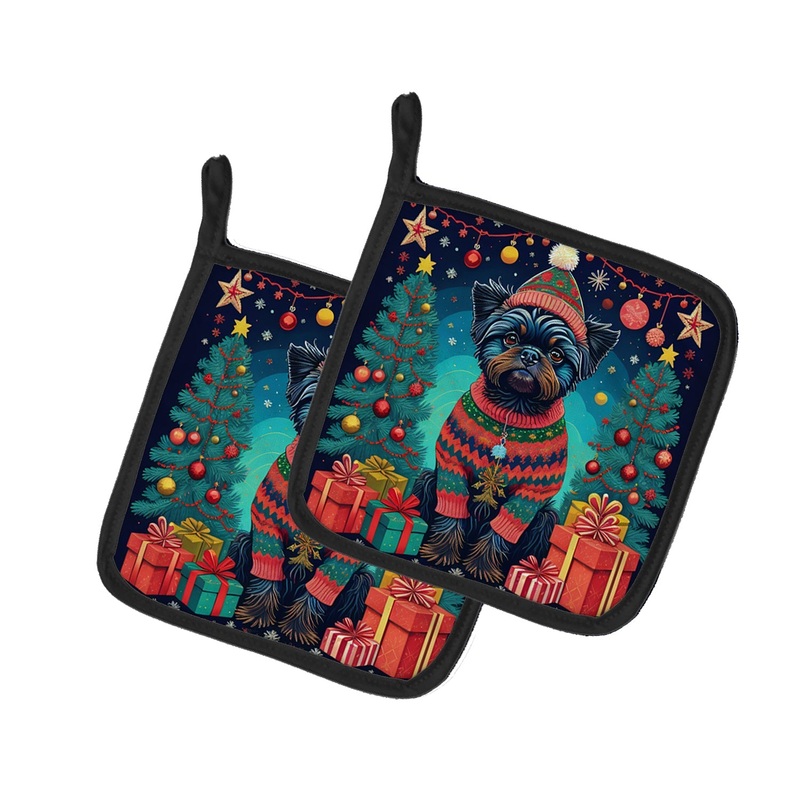 Affenpinscher Christmas Pot Holders - Set of 2 Decorative Kitchen Helpers | Made in the USA