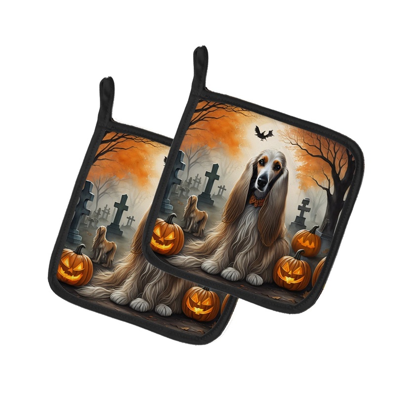 Afghan Hound Spooky Halloween Pot Holders - Set of 2 Decorative Kitchen Helpers | Made in the USA
