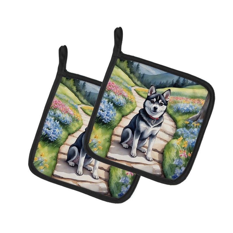 Alaskan Klee Kai Spring Garden Pot Holders - Set of 2 Decorative Kitchen Helpers | Made in the USA
