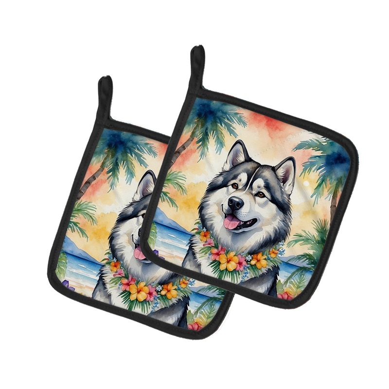 Alaskan Malamute Luau Pot Holders - Set of 2 Decorative Kitchen Helpers | Made in the USA