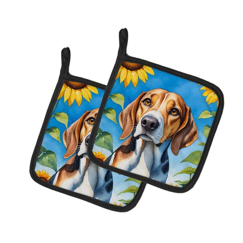 American Foxhound in Sunflowers Pot Holders - Set of 2 Decorative Kitchen Helpers | Made in the USA