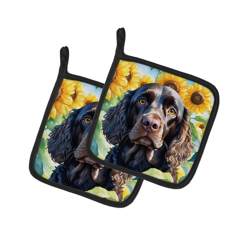 American Water Spaniel in Sunflowers Pot Holders - Set of 2 Decorative Kitchen Helpers | Made in the USA