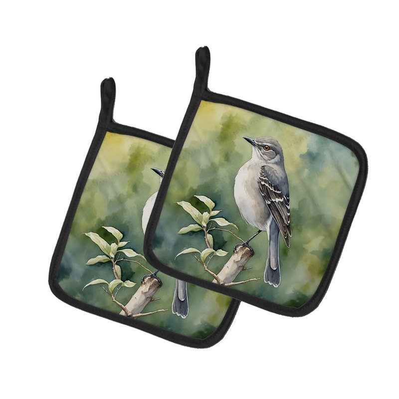 Arkansas Northern Mockingbird Pot Holders - Set of 2 Decorative Kitchen Helpers | Made in the USA