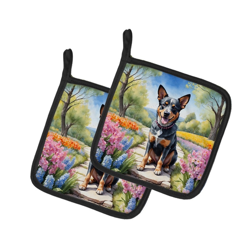 Australian Cattle Dog Spring Garden Pot Holders - Set of 2 Decorative Kitchen Helpers | Made in the USA
