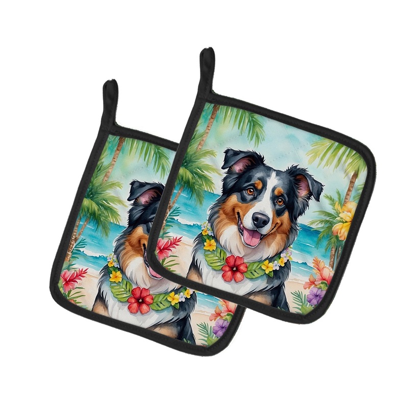 Australian Shepherd Luau Pot Holders - Set of 2 Decorative Kitchen Helpers | Made in the USA
