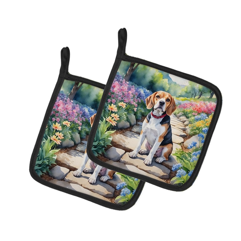 Beagle Spring Garden Pot Holders - Set of 2 Decorative Kitchen Helpers | Made in the USA