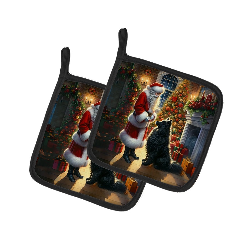 Belgian Sheepdog and Santa Claus Pot Holders - Set of 2 Decorative Kitchen Helpers | Made in the USA