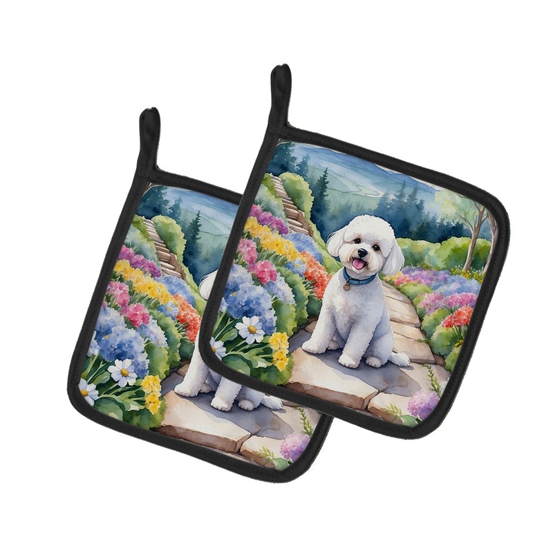 Bichon Frise Spring Path Pot Holders - Set of 2 Decorative Kitchen Helpers | Made in the USA