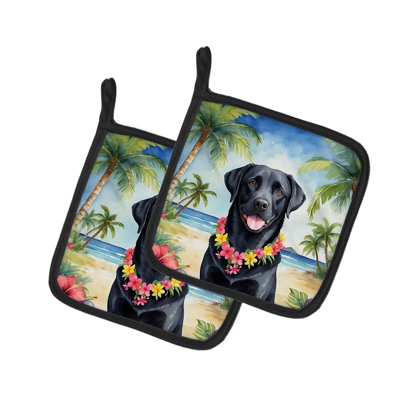 Black Labrador Retriever Luau Pot Holders - Set of 2 Decorative Kitchen Helpers | Made in the USA
