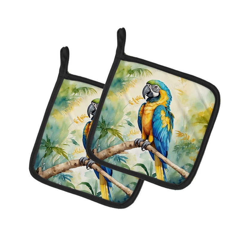 Blue and Gold Macaw Pot Holders - Set of 2 Decorative Kitchen Helpers | Made in the USA
