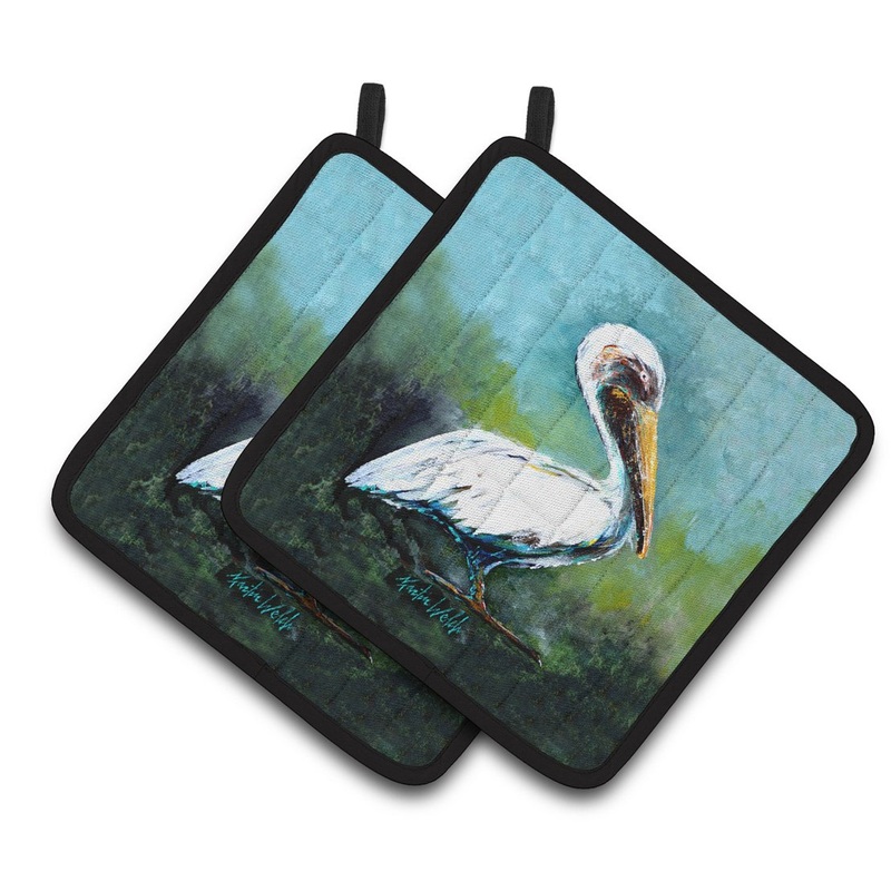 Blue Stand White Pelican Pot Holders - Set of 2 Decorative Kitchen Helpers | Made in the USA MW1309PTHD