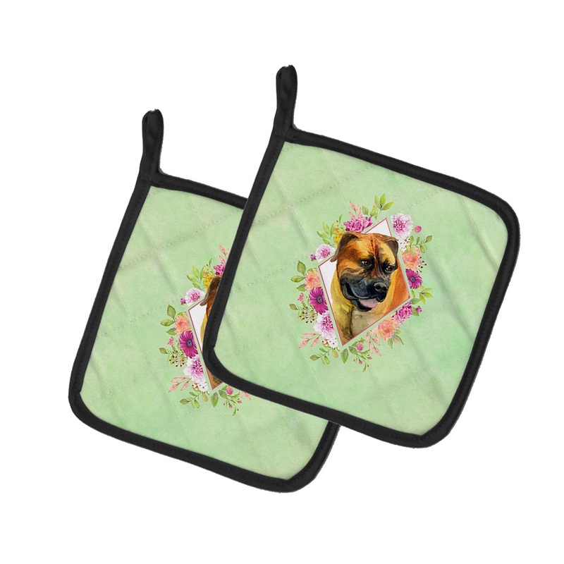 Borboel Mastiff Green Flowers Pot Holders - Set of 2 - Heat-Resistant Kitchen Essentials CK4281PTHD