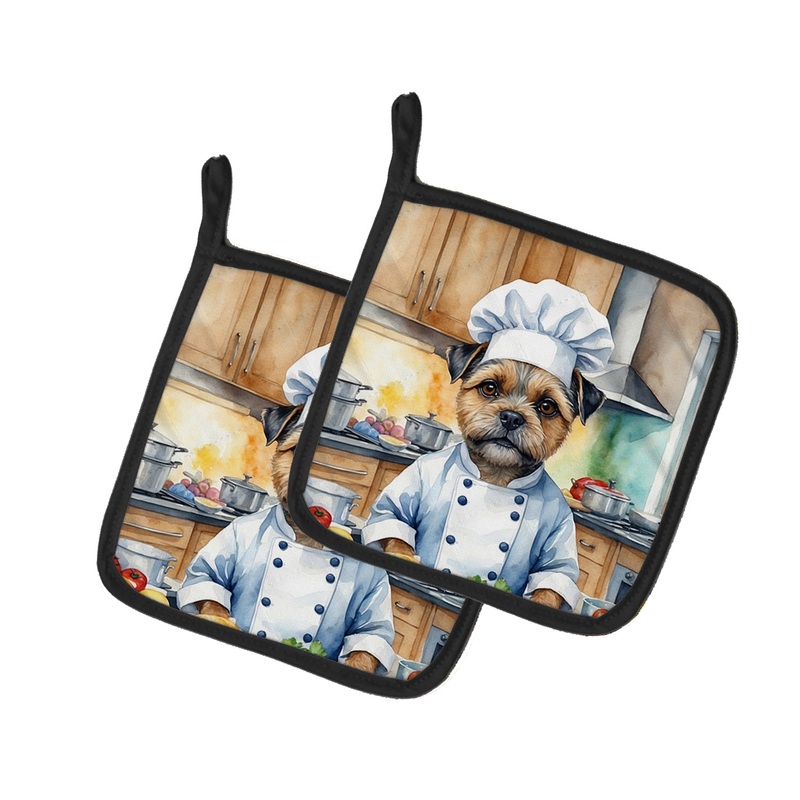 Border Terrier The Chef Pot Holders - Set of 2 Decorative Kitchen Helpers | Made in the USA
