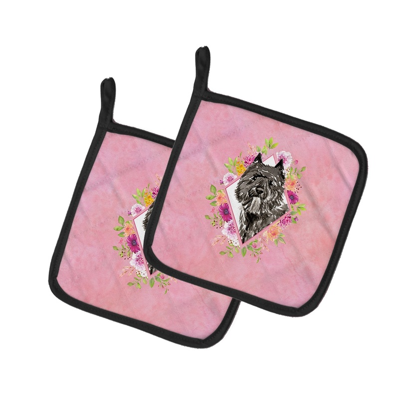 Bouvier des Flandres Pink Flowers Pot Holders - Set of 2 - Heat-Resistant Kitchen Essentials CK4256PTHD