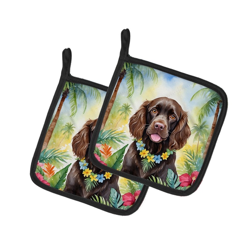 Boykin Spaniel Luau Pot Holders - Set of 2 Decorative Kitchen Helpers | Made in the USA
