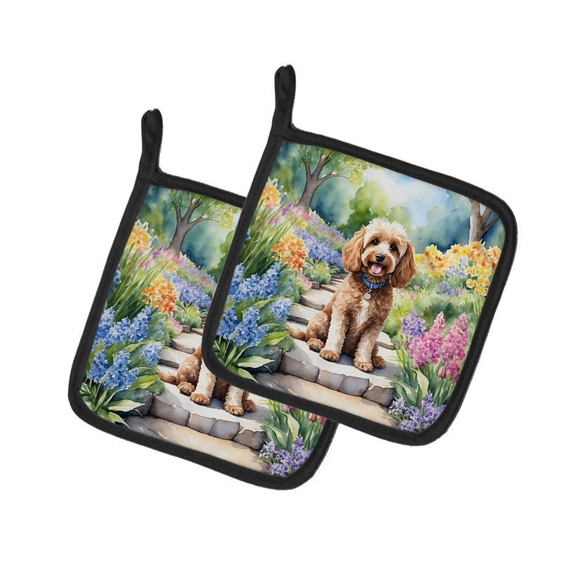 Cockapoo Spring Path Pot Holders - Set of 2 Decorative Kitchen Helpers | Made in the USA