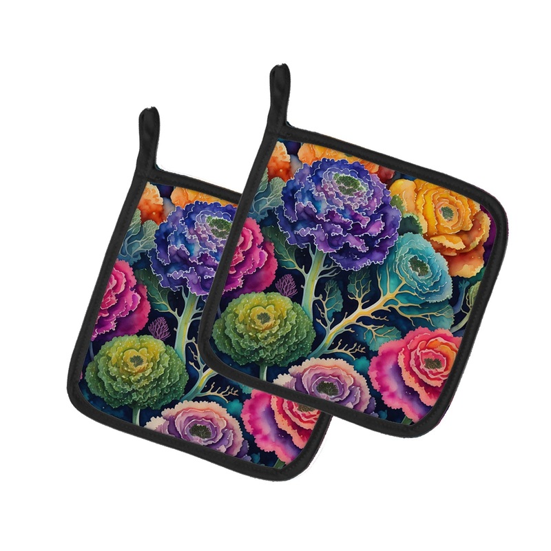 Colorful Ornamental Kale Pot Holders - Set of 2 Decorative Kitchen Helpers | Made in the USA