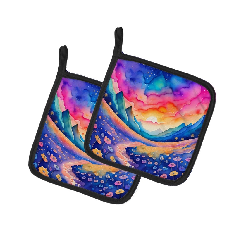 Colorful Periwinkles Pot Holders - Set of 2 Decorative Kitchen Helpers | Made in the USA