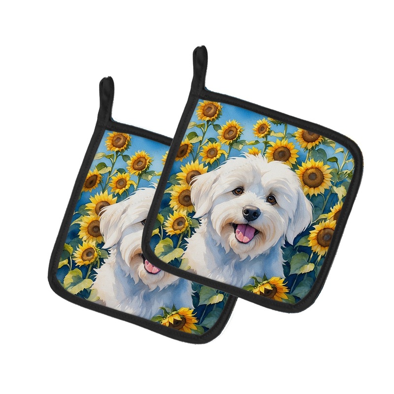 Coton de Tulear in Sunflowers Pot Holders - Set of 2 Decorative Kitchen Helpers | Made in the USA