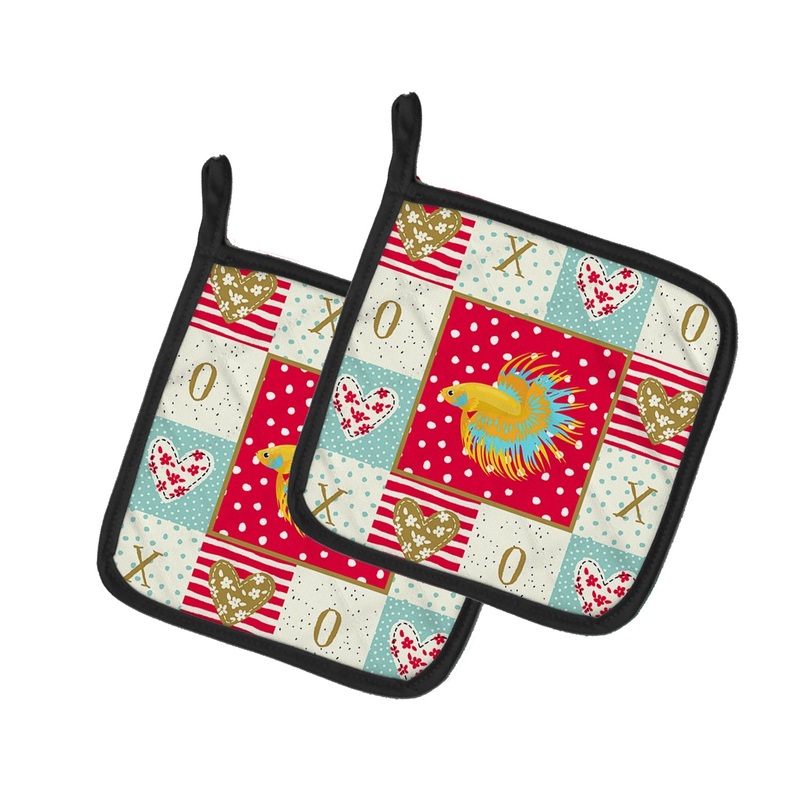 CrownTail Betta Love Pot Holders - Set of 2 - Heat-Resistant Kitchen Essentials CK5484PTHD