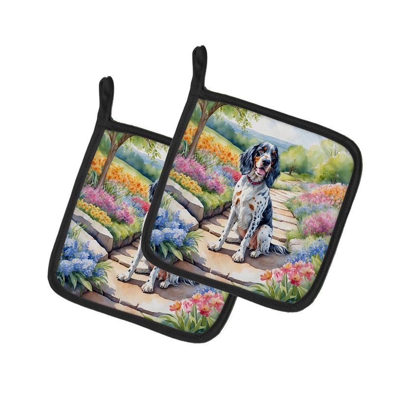 English Setter Spring Path Pot Holders - Set of 2 Decorative Kitchen Helpers | Made in the USA