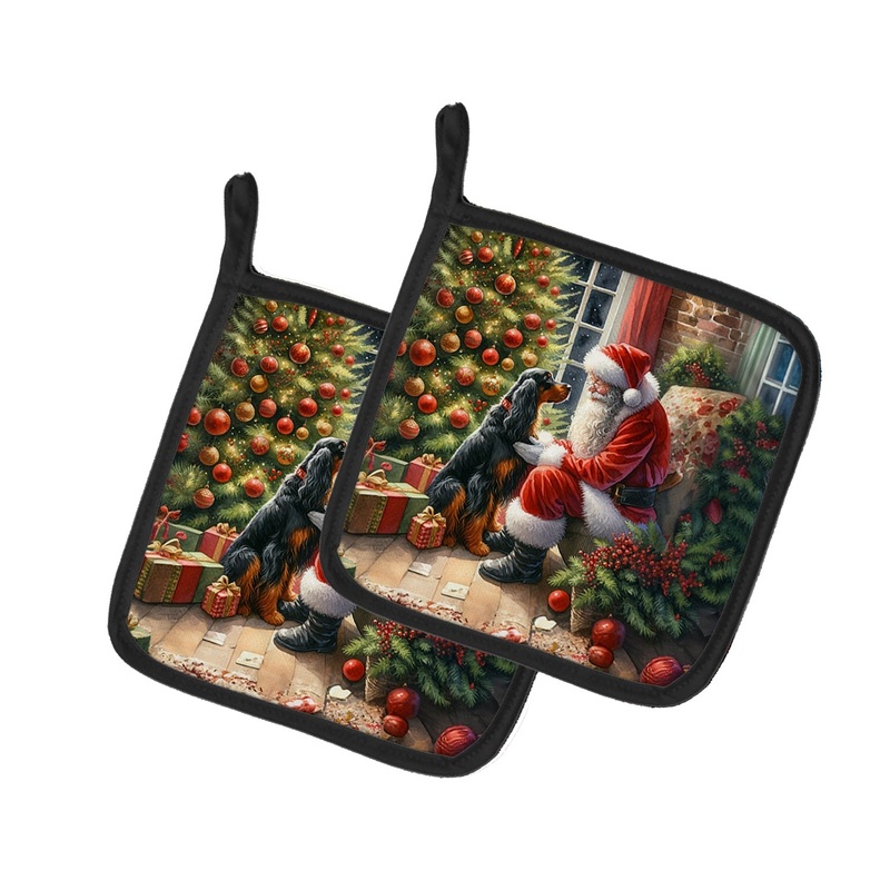 Gordon Setter and Santa Claus Pot Holders - Set of 2 Decorative Kitchen Helpers | Made in the USA