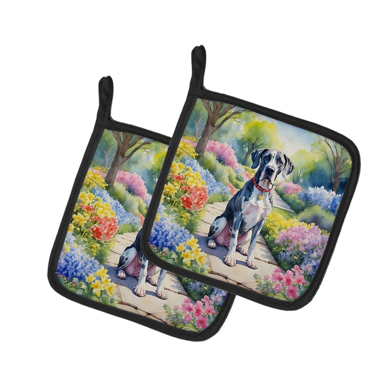 Great Dane Spring Path Pot Holders - Set of 2 Decorative Kitchen Helpers | Made in the USA