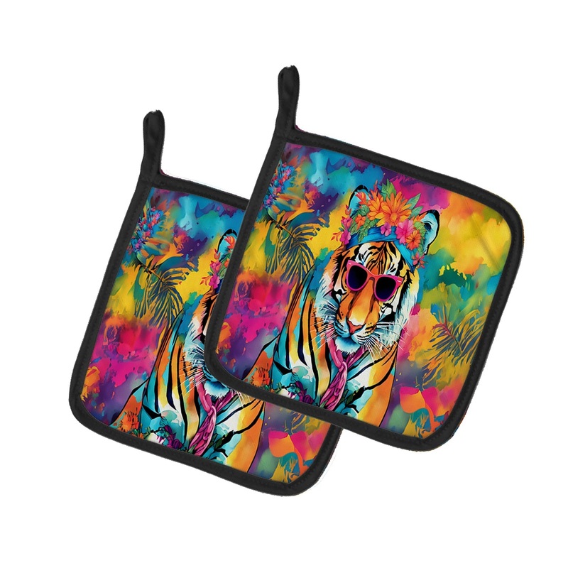 Hippie Animal Bengal Tiger Pot Holders - Set of 2 Decorative Kitchen Helpers | Made in the USA