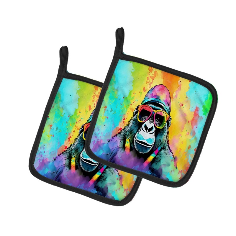 Hippie Animal Gorilla Pot Holders - Set of 2 Decorative Kitchen Helpers | Made in the USA