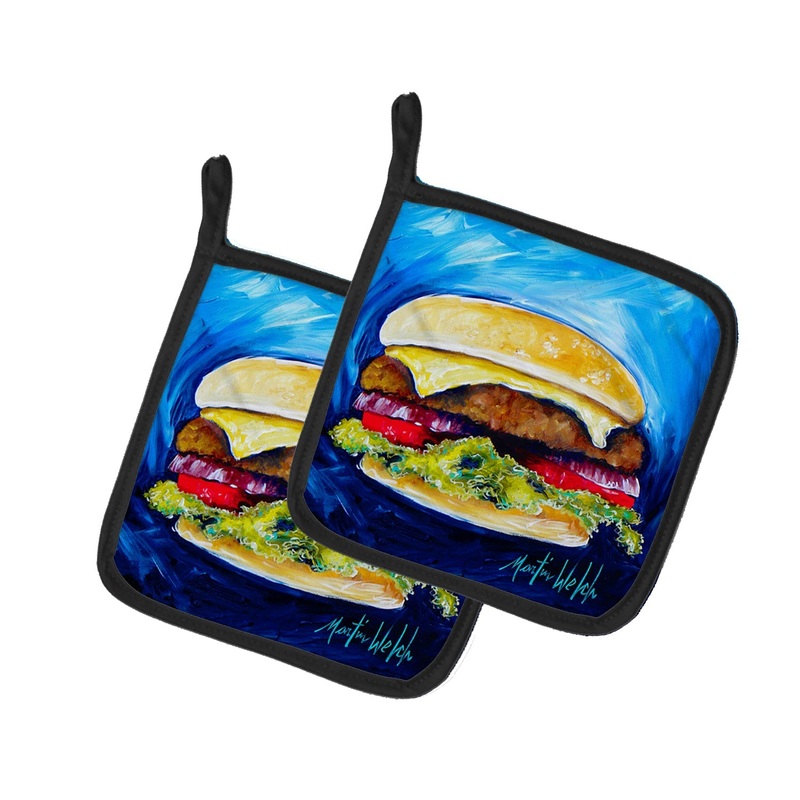 I Want Mine Dressed Hamburger Pot Holders - Set of 2 Decorative Kitchen Helpers | Made in the USA