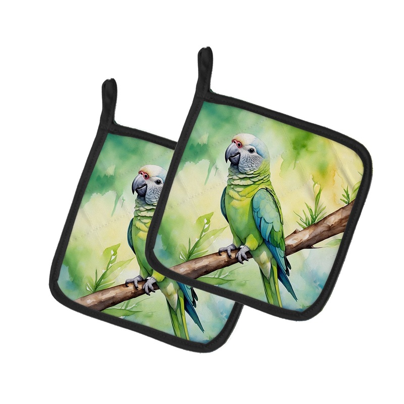 Monk Parakeet Pot Holders - Set of 2 Decorative Kitchen Helpers | Made in the USA
