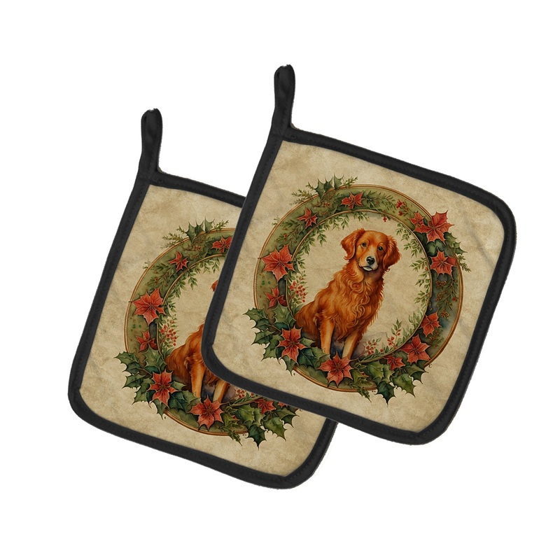 Nova Scotia Duck Tolling Retriever Christmas Flowers Pot Holders - Set of 2 Decorative Kitchen Helpers | Made in the USA