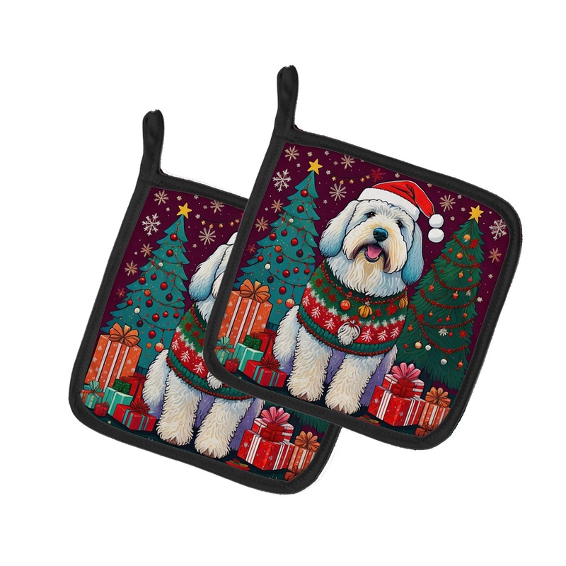 Old English Sheepdog Christmas Pot Holders - Set of 2 Decorative Kitchen Helpers | Made in the USA