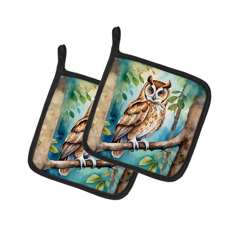 Oriental Bay Owl Pot Holders - Set of 2 Decorative Kitchen Helpers | Made in the USA
