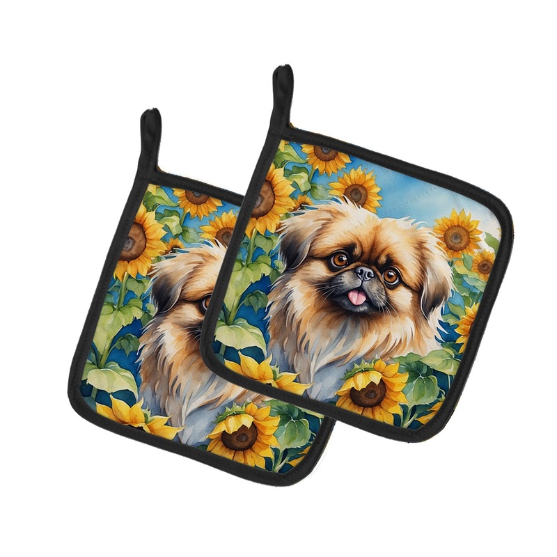 Pekingese in Sunflowers Pot Holders - Set of 2 Decorative Kitchen Helpers | Made in the USA