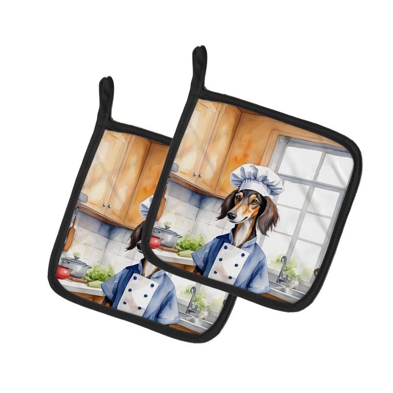 Saluki The Chef Pot Holders - Set of 2 Decorative Kitchen Helpers | Made in the USA