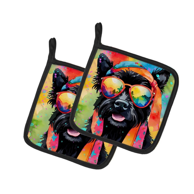 Scottish Terrier Hippie Dawg Pot Holders - Set of 2 Decorative Kitchen Helpers | Made in the USA