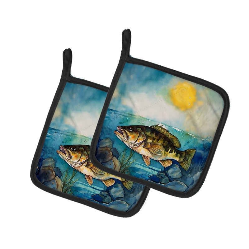 Smallmouth Bass Pot Holders - Set of 2 Decorative Kitchen Helpers | Made in the USA