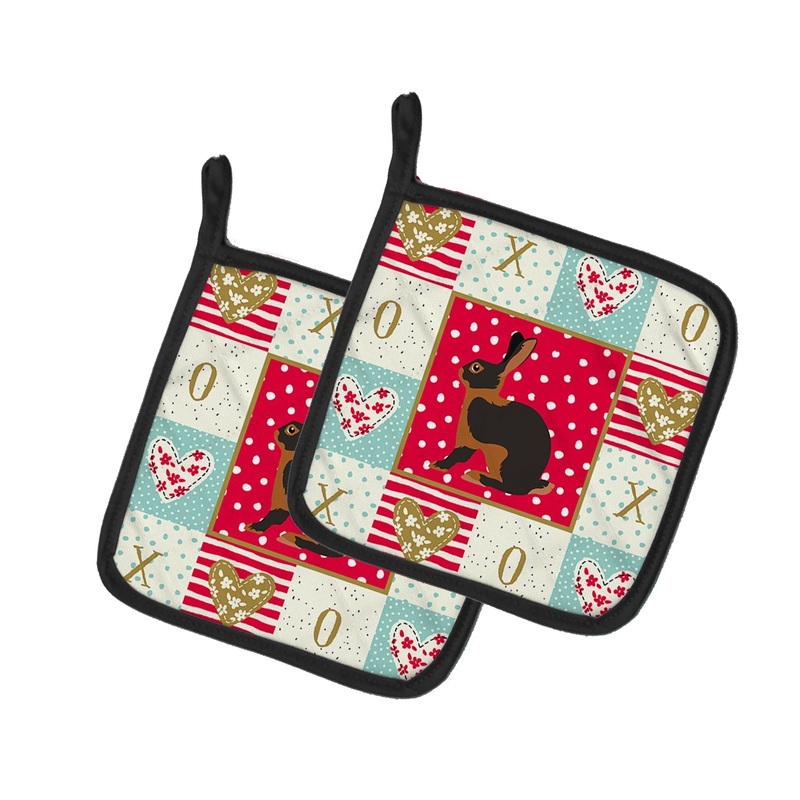 Tan Rabbit Love Pot Holders - Set of 2 - Heat-Resistant Kitchen Essentials CK5390PTHD