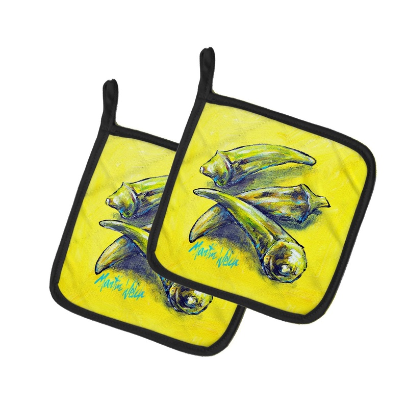 Three to Get Ready Okra Pot Holders - Set of 2 Decorative Kitchen Helpers | Made in the USA