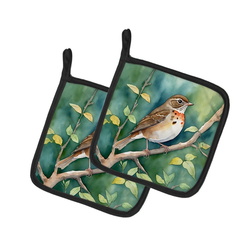 Vermont Hermit Thrush Pot Holders - Set of 2 Decorative Kitchen Helpers | Made in the USA