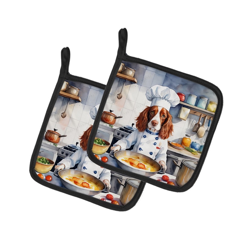 Welsh Springer Spaniel The Chef Pot Holders - Set of 2 Decorative Kitchen Helpers | Made in the USA