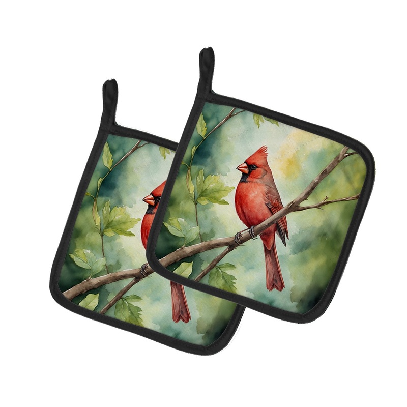 West Virginia Northern CardInal Pot Holders - Set of 2 Decorative Kitchen Helpers | Made in the USA
