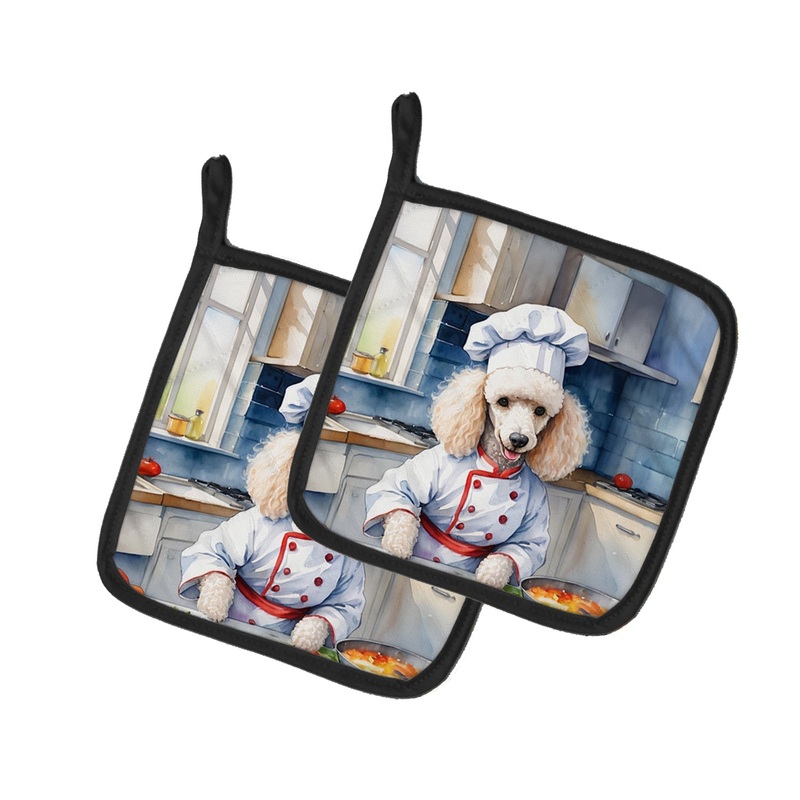 White Poodle The Chef Pot Holders - Set of 2 Decorative Kitchen Helpers | Made in the USA