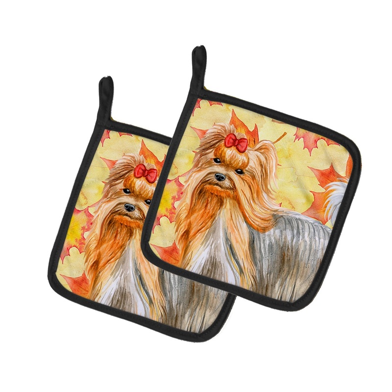 Yorkshire Terrier Fall Pot Holders - Set of 2 - Heat-Resistant Kitchen Essentials BB9946PTHD